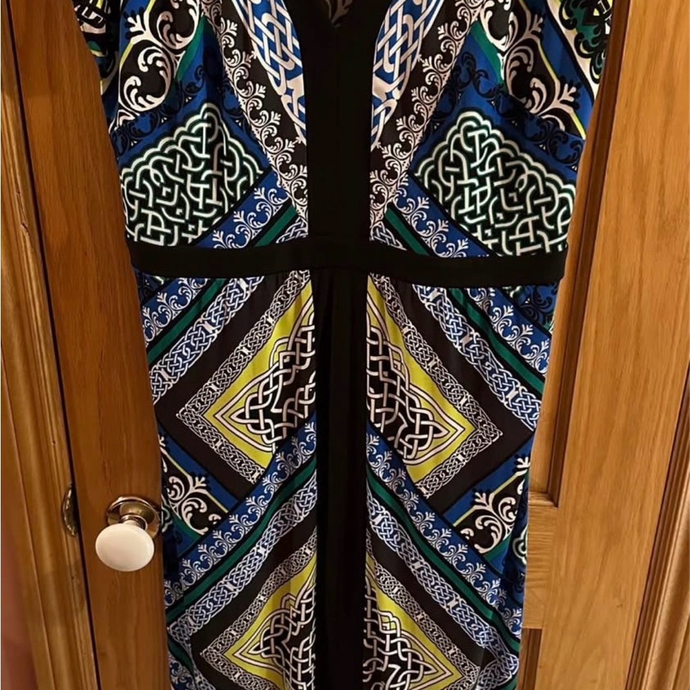 Laundry By Shelli Segal Black Maxi Dress with Blue, Green & Yellow Print